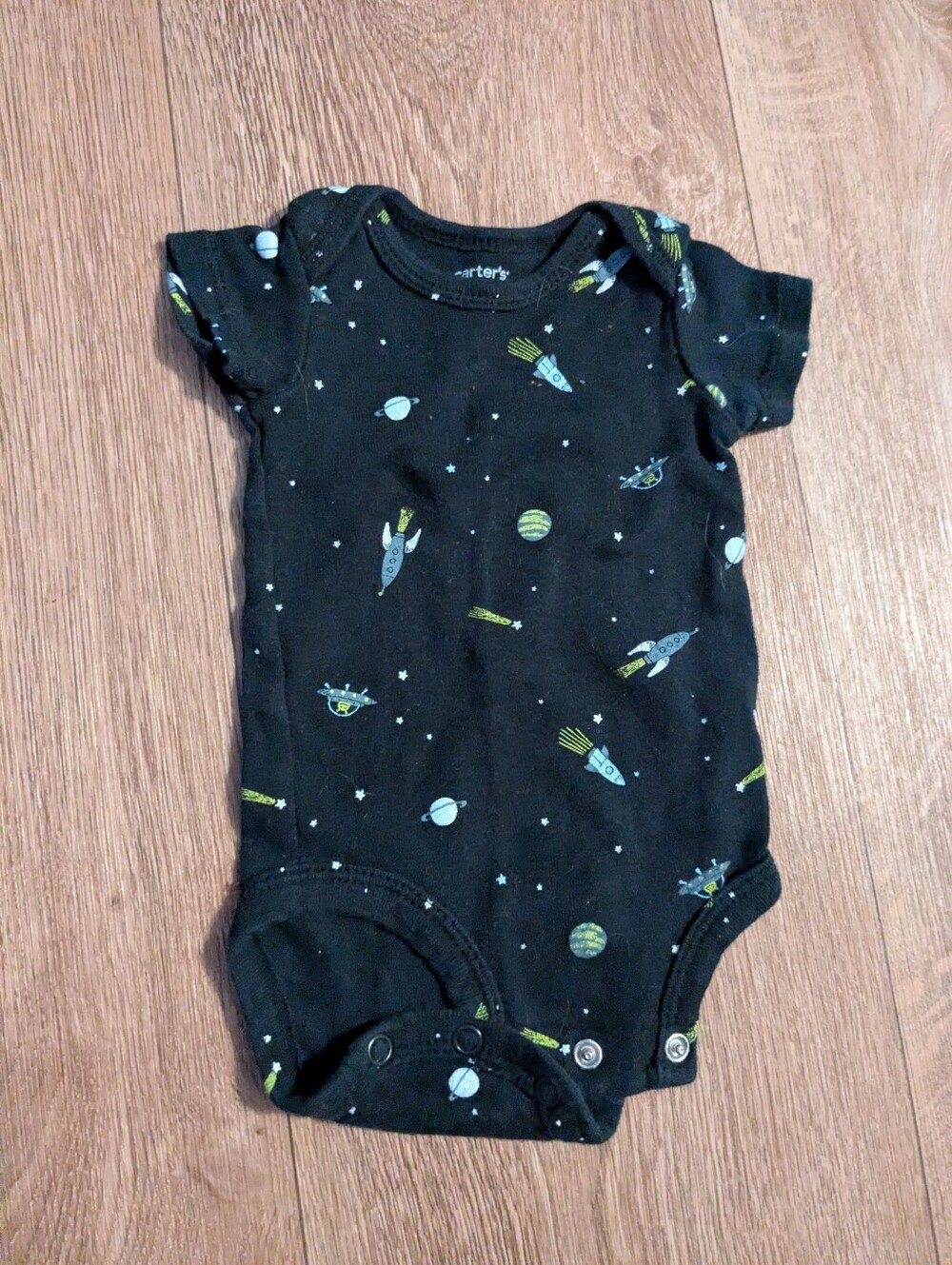 carter's Black Space Rocket Short-Sleeve One-Piece
